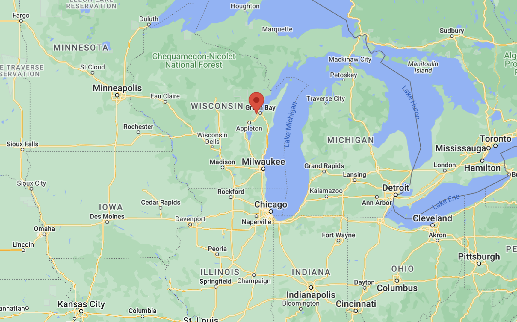 Aerial map of site in proximity to other states and bodies of water
